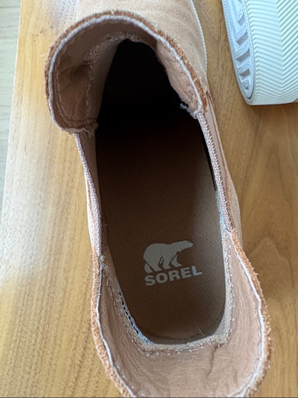 Sorel Suede Slip-On Boot in Tan with White Sole - Picture 3 of 4